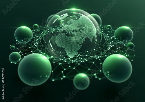 Futuristic Global Technology Green network. Green energy. Futuristic green energy vector.Global technology, global network, global communication, global business, worldwide connection.