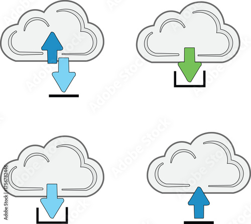Cloud Upload and Download Icons Vector Illustration Isolated on White Background