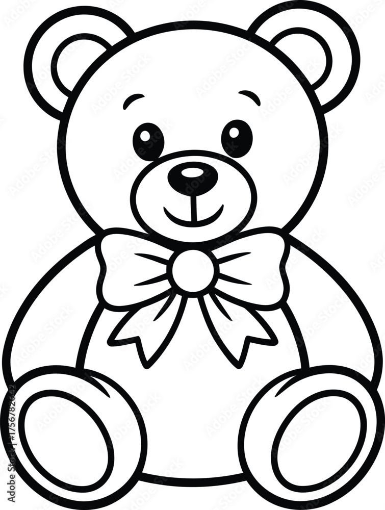 Fototapeta premium Teddy Bear outline Illustration with Bow Tie for Children's Designs
