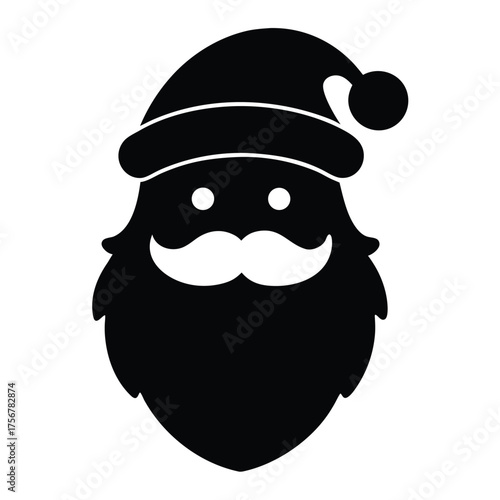 Black silhouette of santa claus face with beard