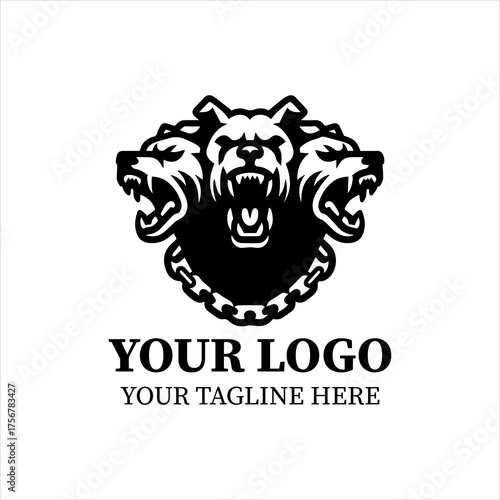 Cerberus Logo Vector – Minimalist Black Silhouette of Three-Headed Mythical Guardian Dog, Flat 2D Design for Power, Protection, and Strong Branding Concepts