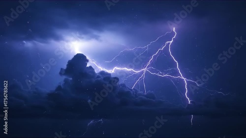 Spectacular Display of Powerful Lightning Bolts Cracking Through Turbulent Storm Clouds at Night.