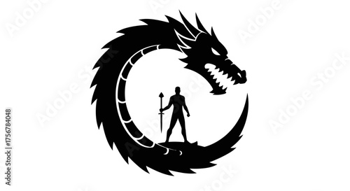 Mystical dragon embraces powerful warrior symbolizing strength courage and ancient lore isolated graphic element isolated on white background