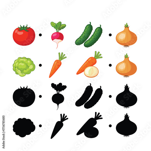 Matching real vegetables to their shadow outlines for learning and fun.