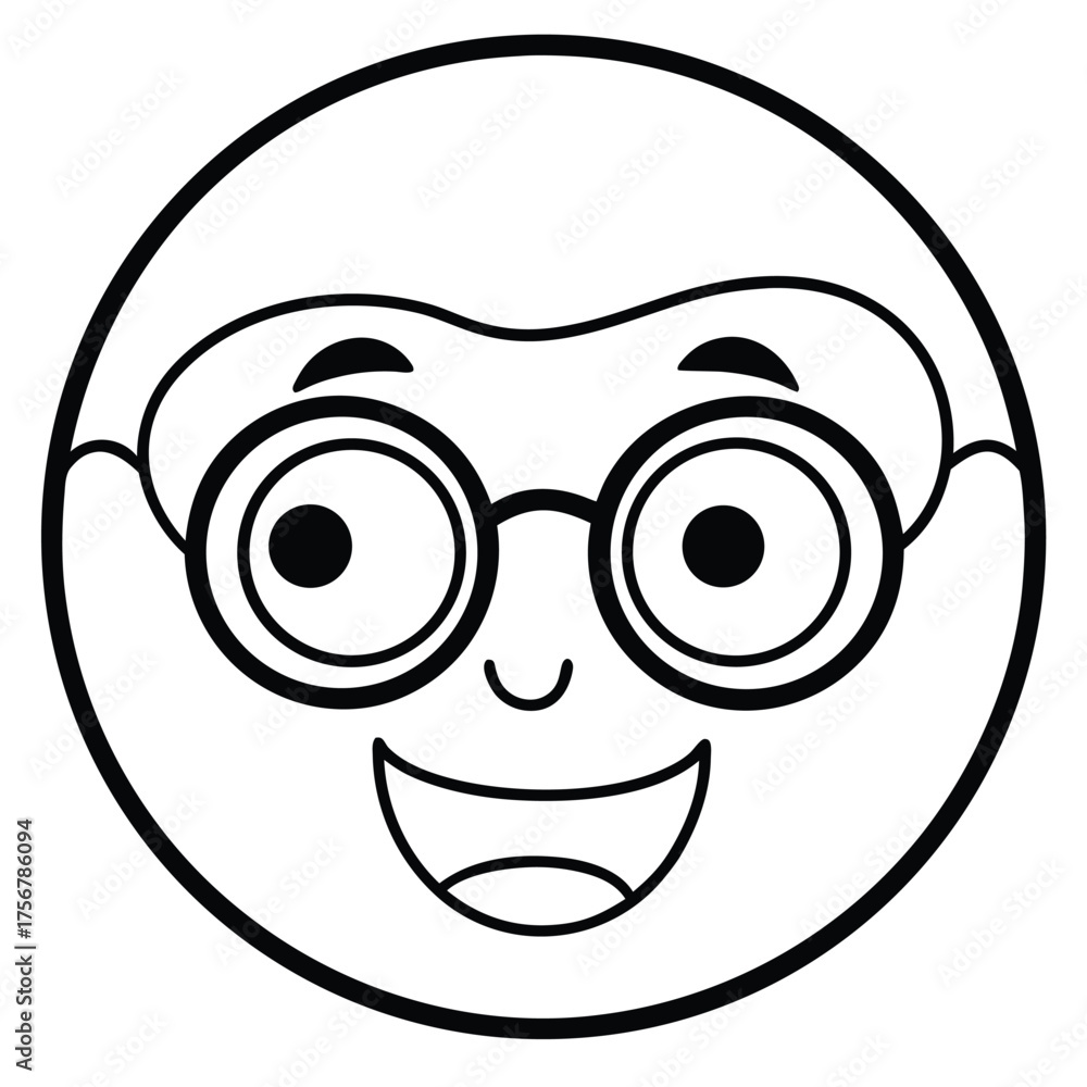 Fototapeta premium Smiling face with round glasses cartoon character