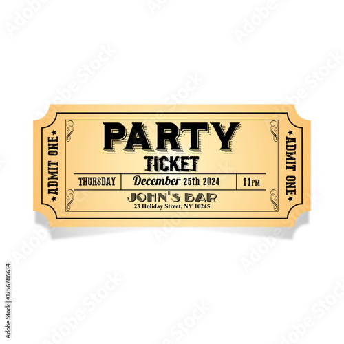 Vintage admit one ticket stub illustration for cinema movie theater entry sign