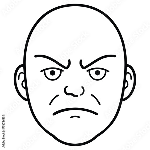 Minimalist angry face with furrowed brows and intense expression