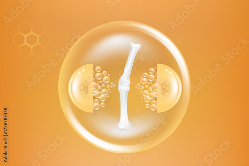 Bone and joint solutions ad, gold collagen with cosmetic advertising background ready to use, illustration vector.