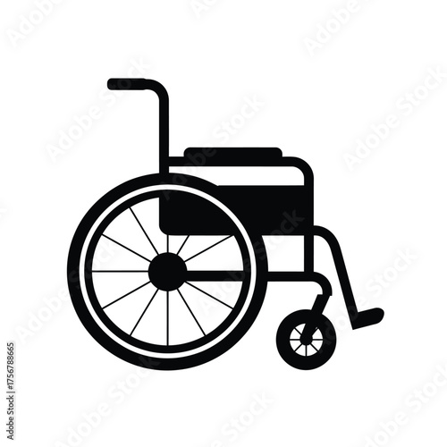 Simple black silhouette of a wheelchair on a white background