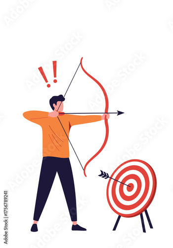 A person aims an arrow at a target but misses the bullseye.