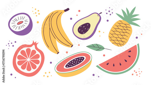 Vibrant assortment of exotic and tropical fruits on a black background