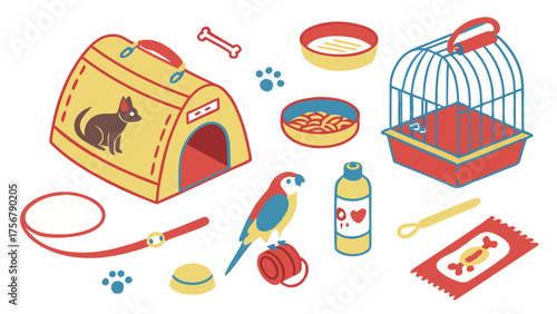 Collection of cute pet supplies and accessories