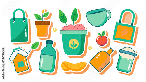 Eco friendly icons for sustainable living and healthy habits