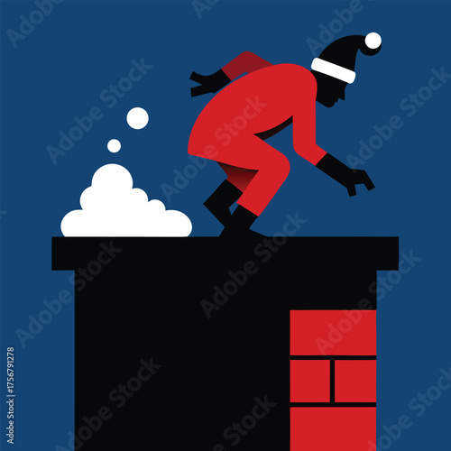 Silhouette of santa claus descending a chimney