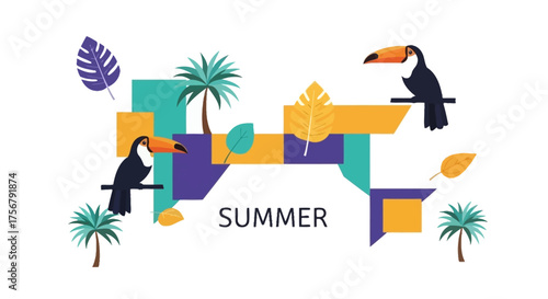 Summer Vibes with Toucans, Palm Trees, and Tropical Foliage
