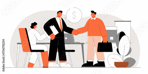Business Agreement Illustration With People Shaking Hands After Successful Deal Closure Vector Art Design On Workplace Concept