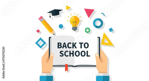 Back to School Illustration with Educational Icons and Open Book