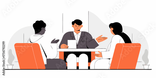 Consultation Vector Illustration Meeting of Minds Collaborative Discussion Presentation Business Deal Agreement Coaching Mentoring Review Idea Strategy Counseling