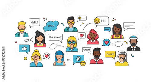 Diverse People Avatars with Speech Bubbles for Social Networking