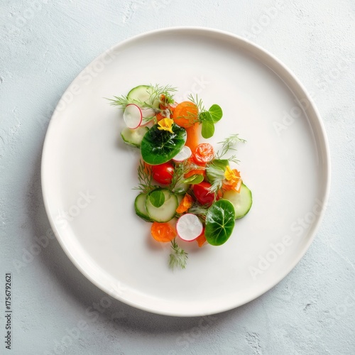 Fresh Colorful Salad with Cucumbers, Tomatoes, and Green Herbs