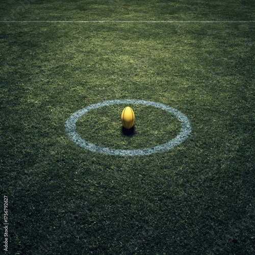 Yellow Rugby Ball Centered on Field with Grass Background