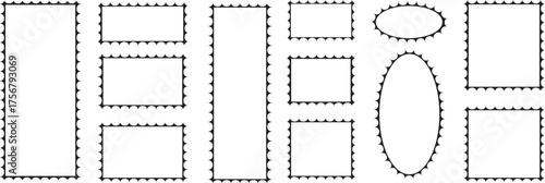 Postage stamp set. mockup postage stamps. blank postage stamps. border. and. frame. rectangle and square set. rectangle shape frame with zigzag edge