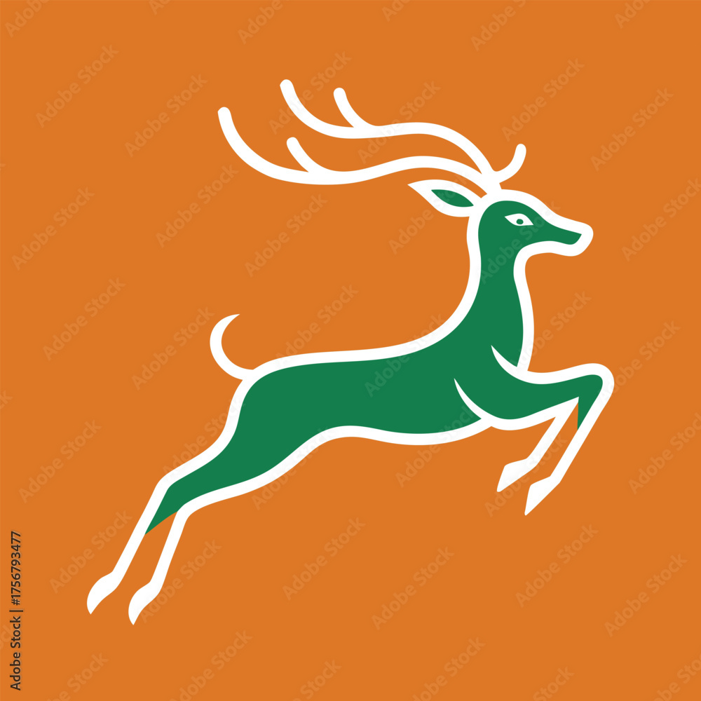 Fototapeta premium Stylized line art reindeer leaping mid air