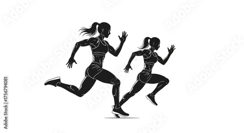Silhouette Runners Dynamic Illustration of Athletic Female Figures in Motion