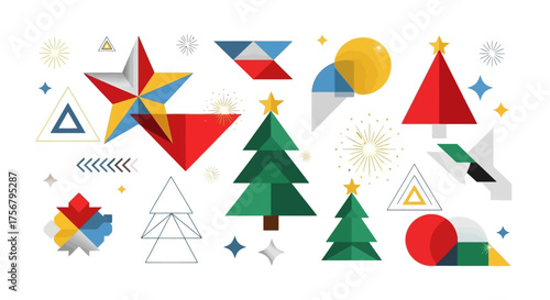 Geometric Christmas Decorations and Holiday Elements Collection.