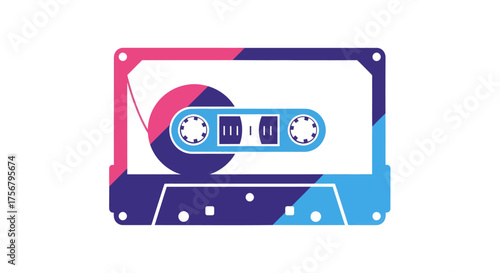 A stylized illustration of a vintage audio cassette tape with a vibrant color scheme.