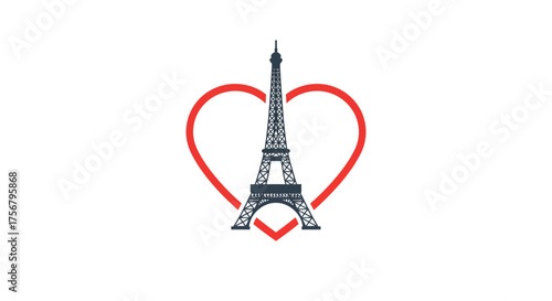 Eiffel tower emblematic icon with romantic heart symbol french landmark love romance travel celebration parisian lifestyle artistic graphic isolated on white background
