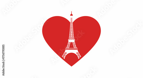 Iconic eiffel tower framed within a vibrant red heart symbolizing love romance and the romantic city of paris france landmark tourism isolated on white background