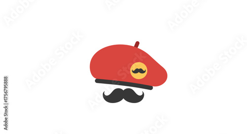 Stylized french artist character with red beret and moustache symbolizing parisian culture and creative expression isolated on white background