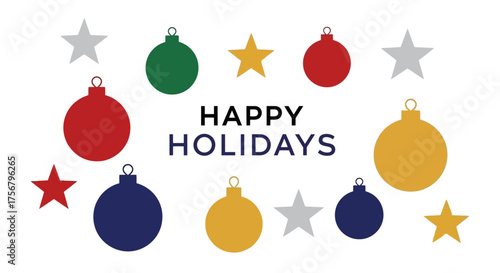 Festive Holiday Greetings with Ornaments and Stars