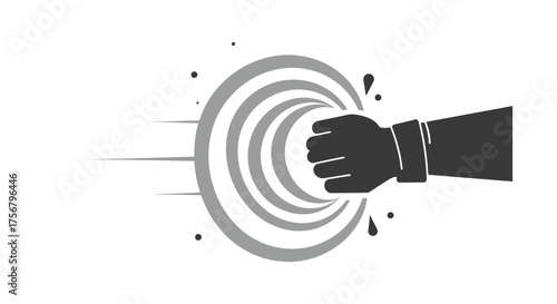 Dynamic fist punch impact with concentric rings and motion lines symbolizing force and action isolated on white background