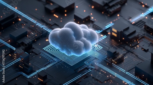 Abstract Cloud Computing Network: Futuristic Digital Data Server Technology Concept