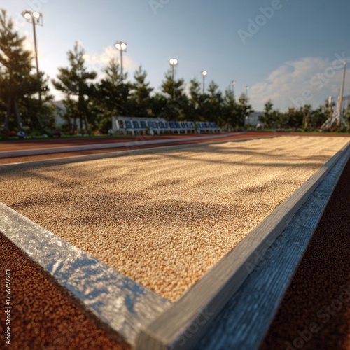 Sand court for sports training with surrounding lush greenery
