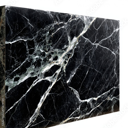 Elegant Black Marble Surface with Unique Veining Patterns for Decor