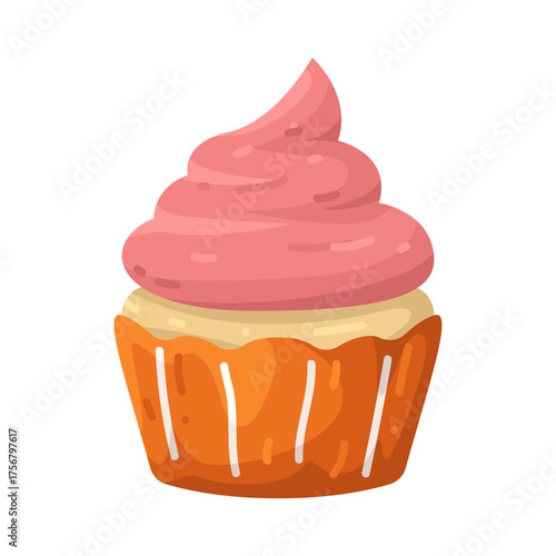Illustration of Cupcake with Pink Frosting