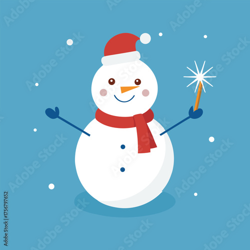 cute snowman holding sparkler celebrating new year vector design