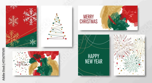 Festive Holiday Greeting Card Collection Christmas & New Year's Designs with Watercolor and Glitter