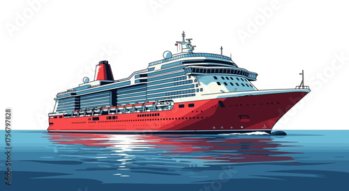 Illustration of a modern cruise ship sailing on the sea, travel and tourism concept