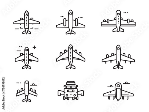 Airplane line art soaring above clouds