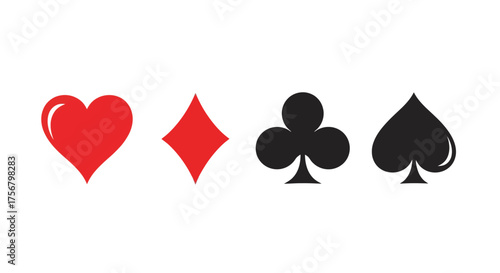A complete set of the four classic playing card suits symbols heart, diamond, club, and spade. Isolated vector icons on a white background