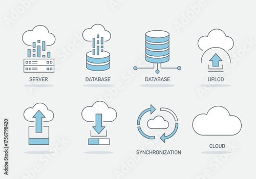Icon set of essential digital functions and actions