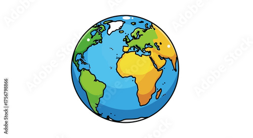 Cartoon World Map Illustration of Earth Globe for Geography and Education