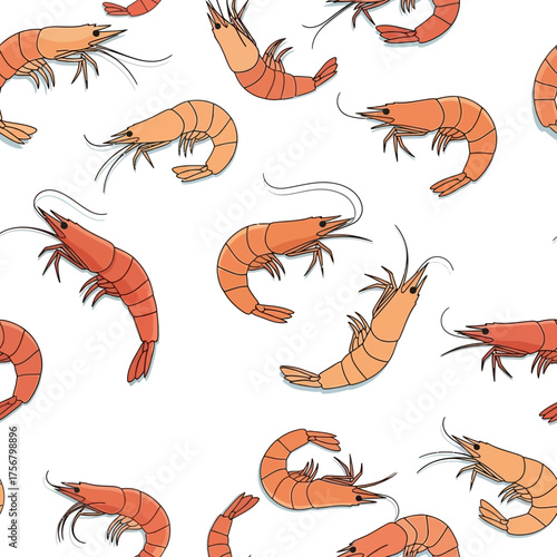 Seamless pattern of shrimp on white background
