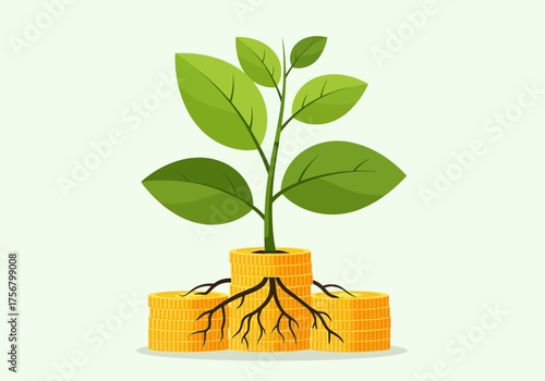 Sprout growing from coins financial concept
