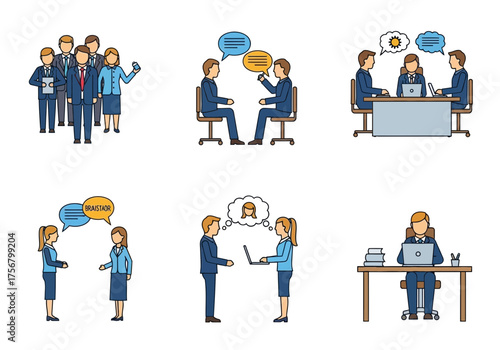 Abstract business icons depicting teamwork collaboration and professional relationships