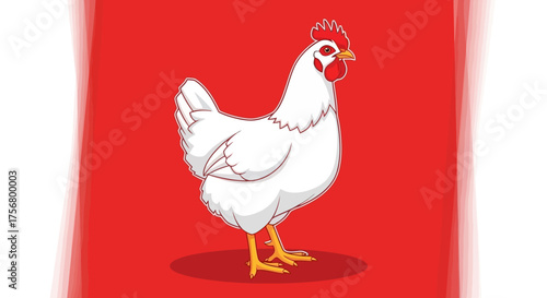 A pristine white hen stands gracefully showcasing its elegant plumage and vibrant red comb.